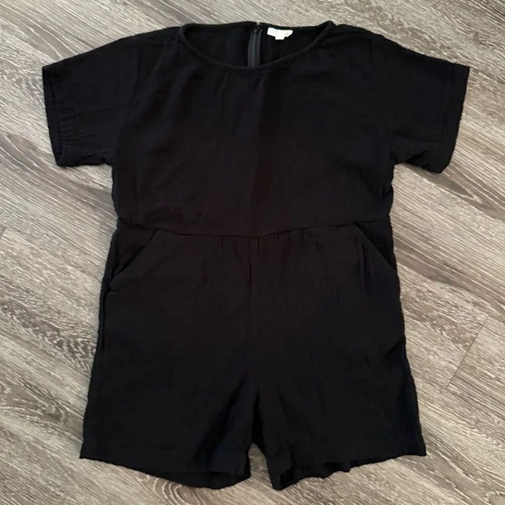 Eileen Fisher Black Cotton Lofty Gauze Romper